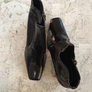 Brown Faux Leather Ankle Boots Bowie Side Zip Square Toe Etienne Aigner  9.5-10